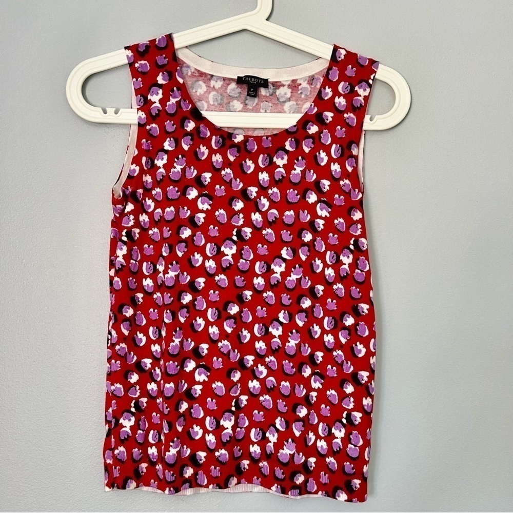 Talbots Women's Red White Lavender Floral Knit Scoop Neck Tank Top Size S - Picture 1 of 5